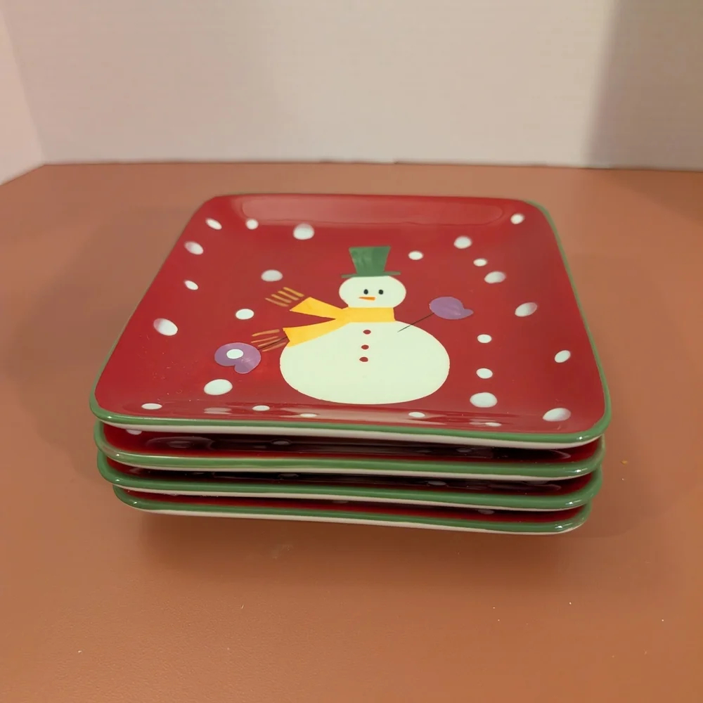 Pier 1 Imports Hand-Painted Set of 4 Snowball Square Appetizer Plates Set
